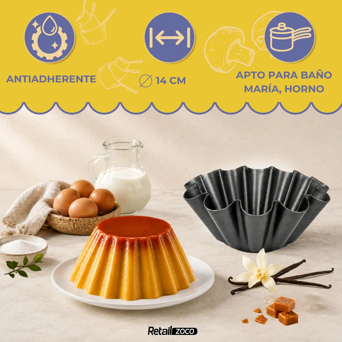 Flaneras Individuales, Molde para flan Molde Repostería, Antiadherente, Acero Inoxidable, Ideal para Flan, Postres, Salsa, Repostería y Cocción al Baño María, 14 cm Diámetro x 7 cm alto, 12 unidades