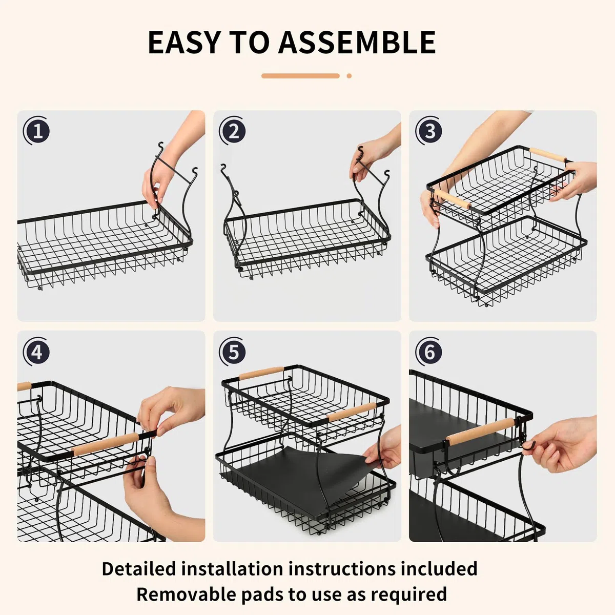 Cozary Cesta de Frutas Metal 2 Pisos, Moderno, Frutero con 2 Bandejas, 2 Ganchos, Fruteros de Cocina para Almacenamiento y Organización Verduras, Fruta, Pan, Ahorra Espacio en Cocina, 37x24x23cm