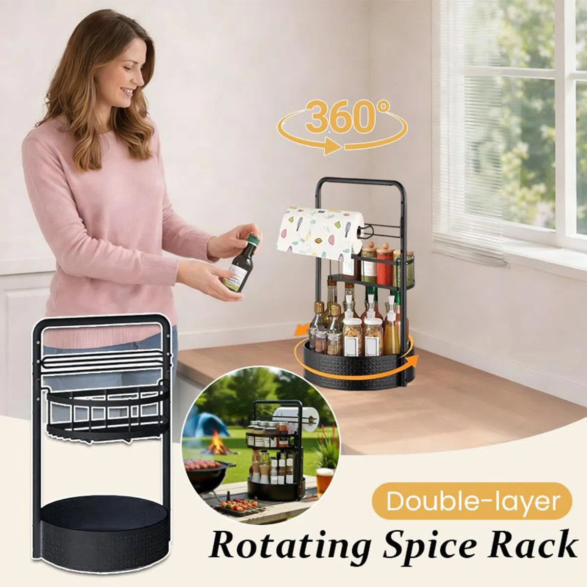 Spice Girachines - 11,02 x 9,84 x 17,72 en almacenamiento de encimera con soporte para pañuelos | Estante para especias para encimera | Organizador giratorio de especias para guardar tarros en la