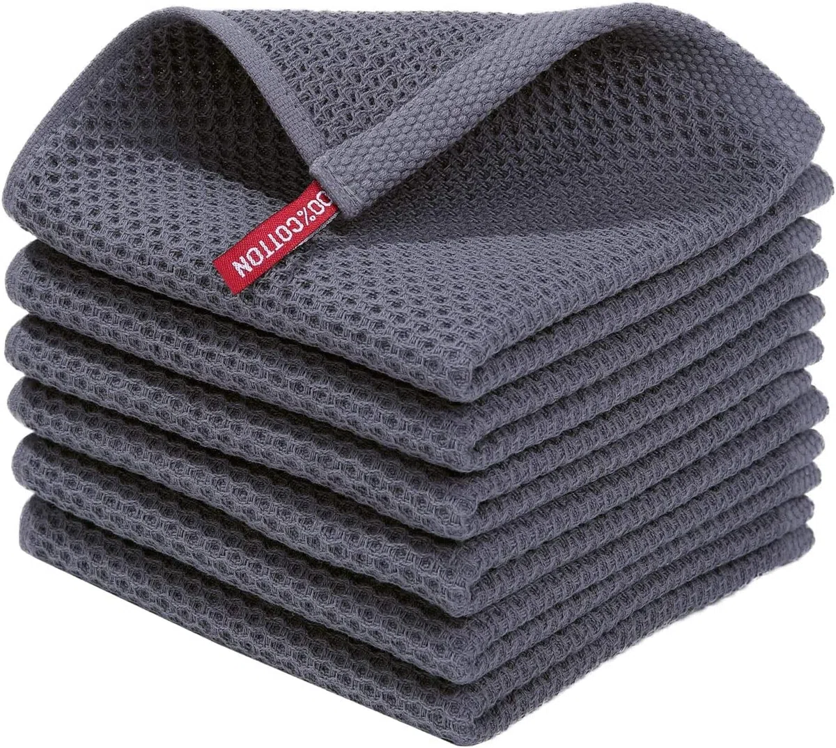 Moosfor Paños de limpieza de cocina 100% algodón, muy absorbentes, suaves, accesorios de cocina de secado rápido, 6 unidades, 30 x 30 cm, gris oscuro