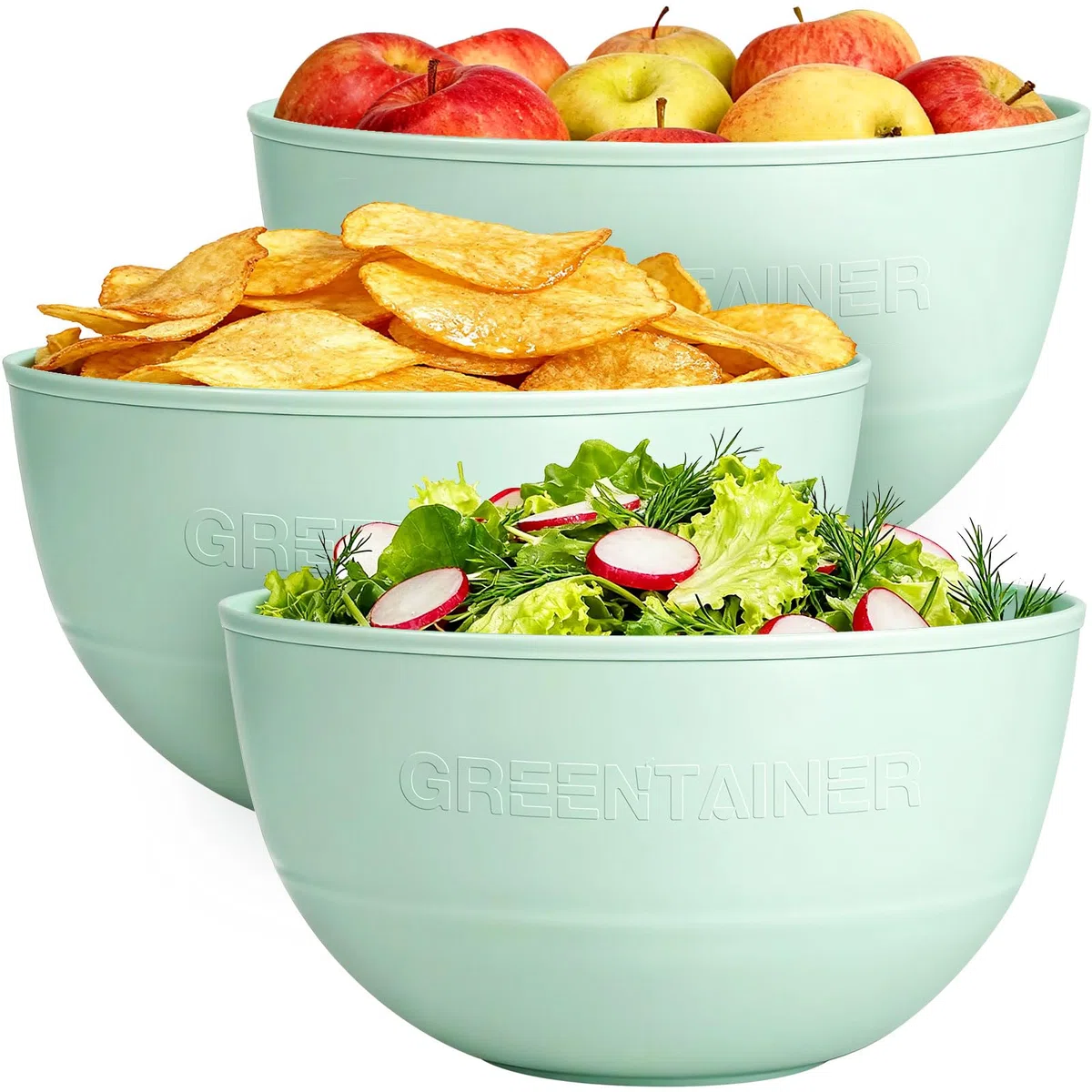 Greentainer Set de Boles, Cuencos Irrompibles para Ensalada, Cereal y Sopa, Apto para Microondas y Lavavajillas, Libre de BPA, Apilables, para Adultos(4000ml,Verde)