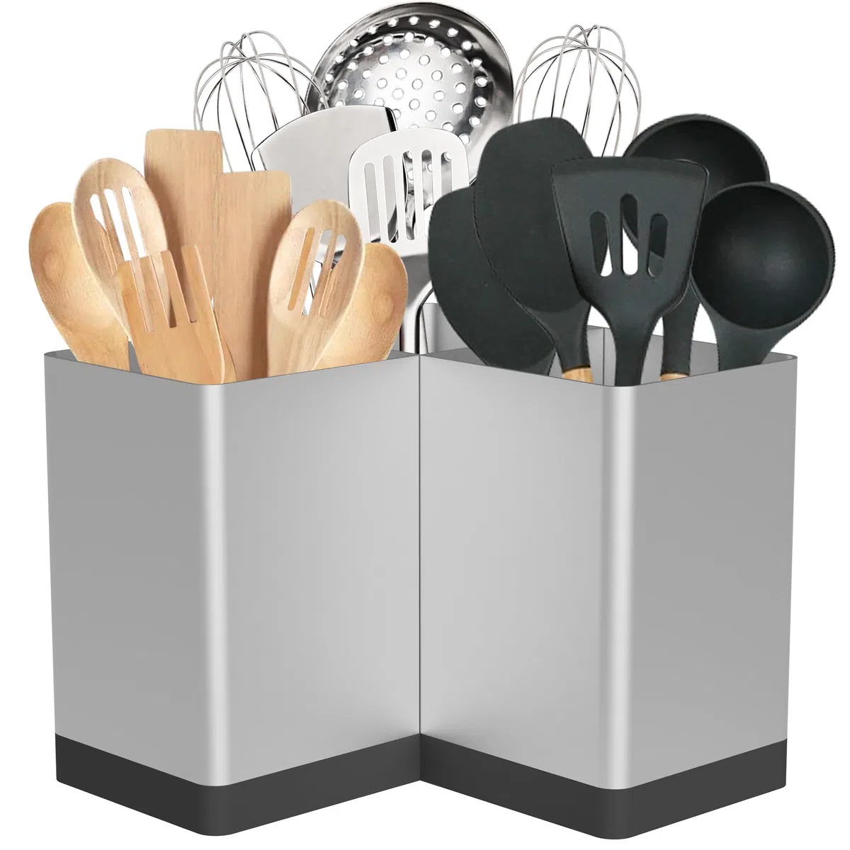 Suli Organizador de utensilios, carrito de cocina para encimera, esquinas, estilo rústico, almacenamiento rústico para cocina, 3 compartimentos, color plateado