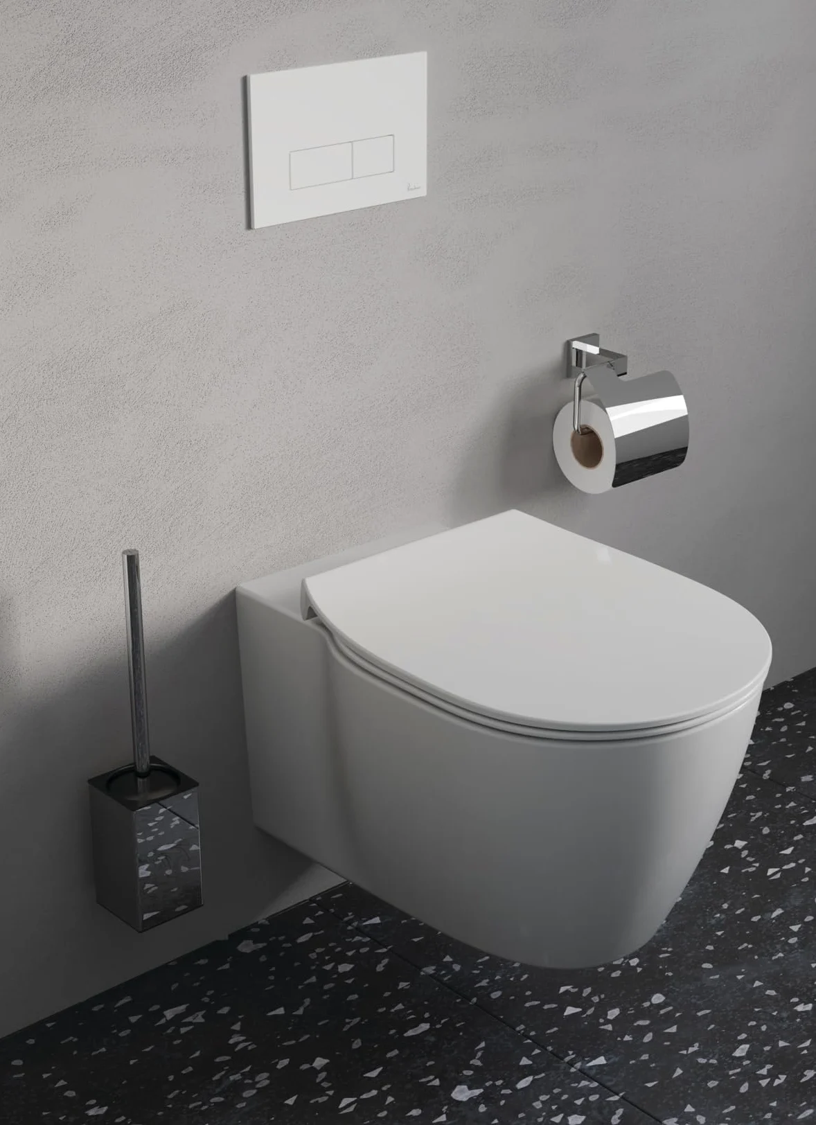 Ideal Standard – IOM Square Set de Accesorios, Compuesto por Portarrollos de Papel y Juego de cepillos, Cristal extraíble, Fijación Oculta y fácil Montaje, Soporte de Metal, Cromo
