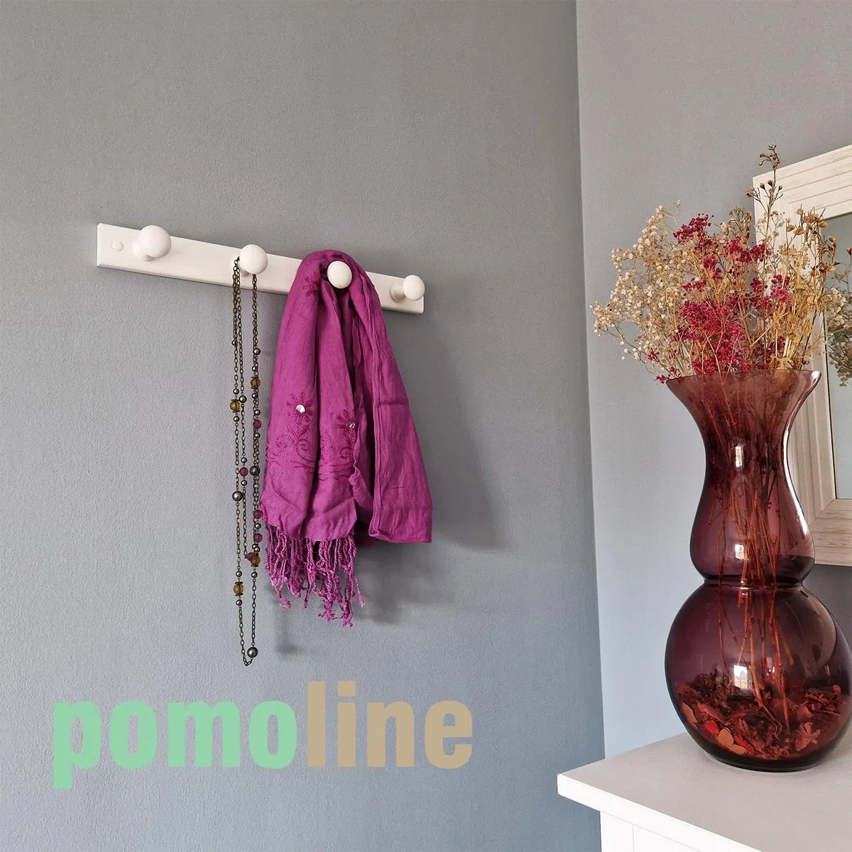 PERCHA Pared 4 Pomos madera pino lacado blanca 485 X 50 X 72 MM