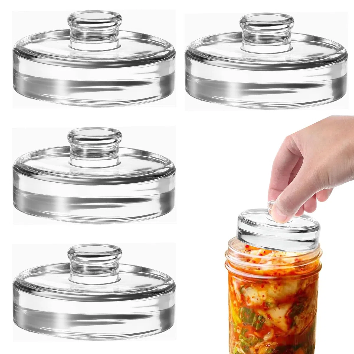 4 Piezas 7cm Fermentation Weights Pesas de Fermentación de Vidrio con Mangos para Hacer Probióticos Naturales, Chucrut, Kimchi, Encurtidos