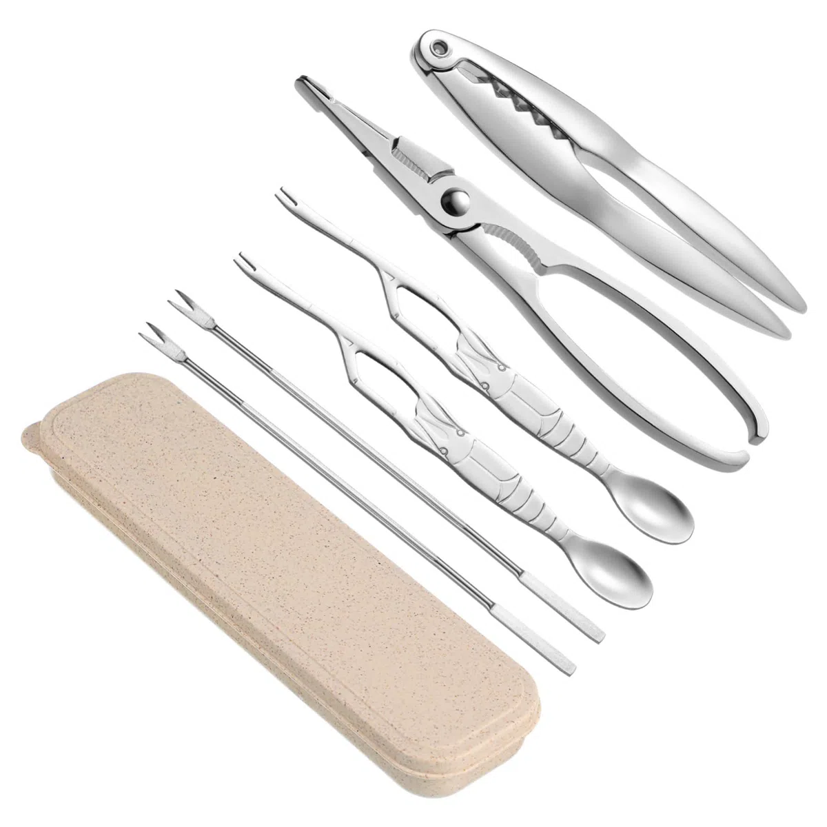 PRETYZOOM Pinzas de Marisco de Acero Inoxidable con Estuche, Juego de 6 Herramientas para Abrir Mariscos y Tenedores de Cangrejo, Adecuado para Familia y Amigos