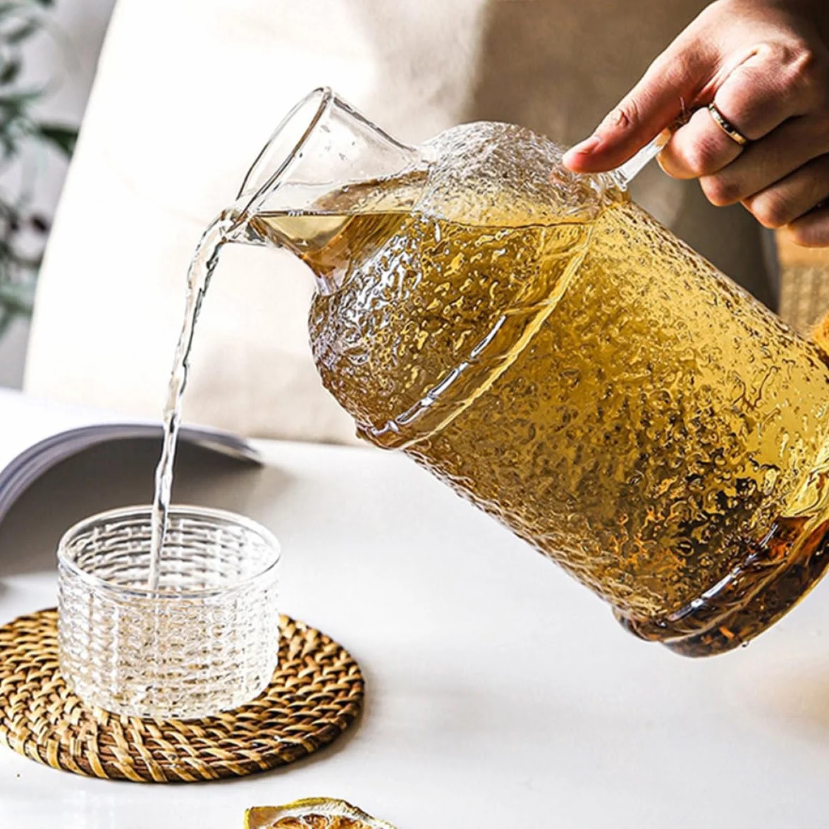 Jarra de Vidrio con Tapa Resistente al Calor Botella Gruesa para Agua Fría Jarra Grande para Hogar para Fiestas y Uso Diario