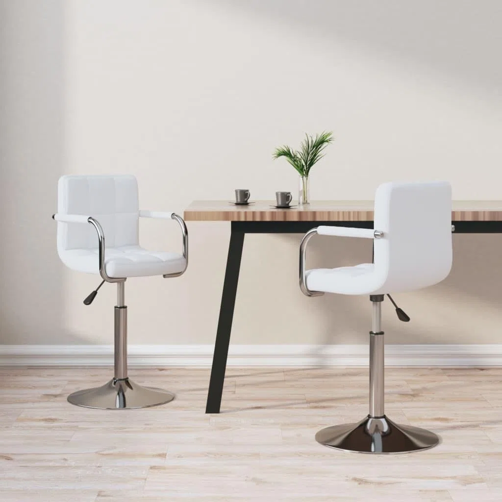 Juego de 2 sillas de comedor giratorias de piel sintética blanca con estructura de acero cromado, altura regulable mediante muelle de gas, giratorias de 360 grados para comedor
