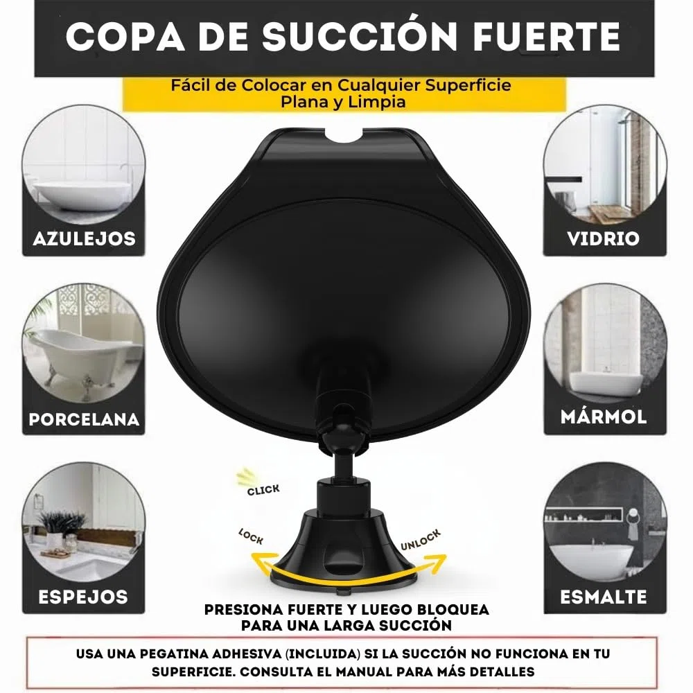 HONEYBULL Espejo de Afeitado antivaho, Espejo de Ducha, Espejo Adhesivo para afeitarse con Ventosa y Giratorio (Negro)