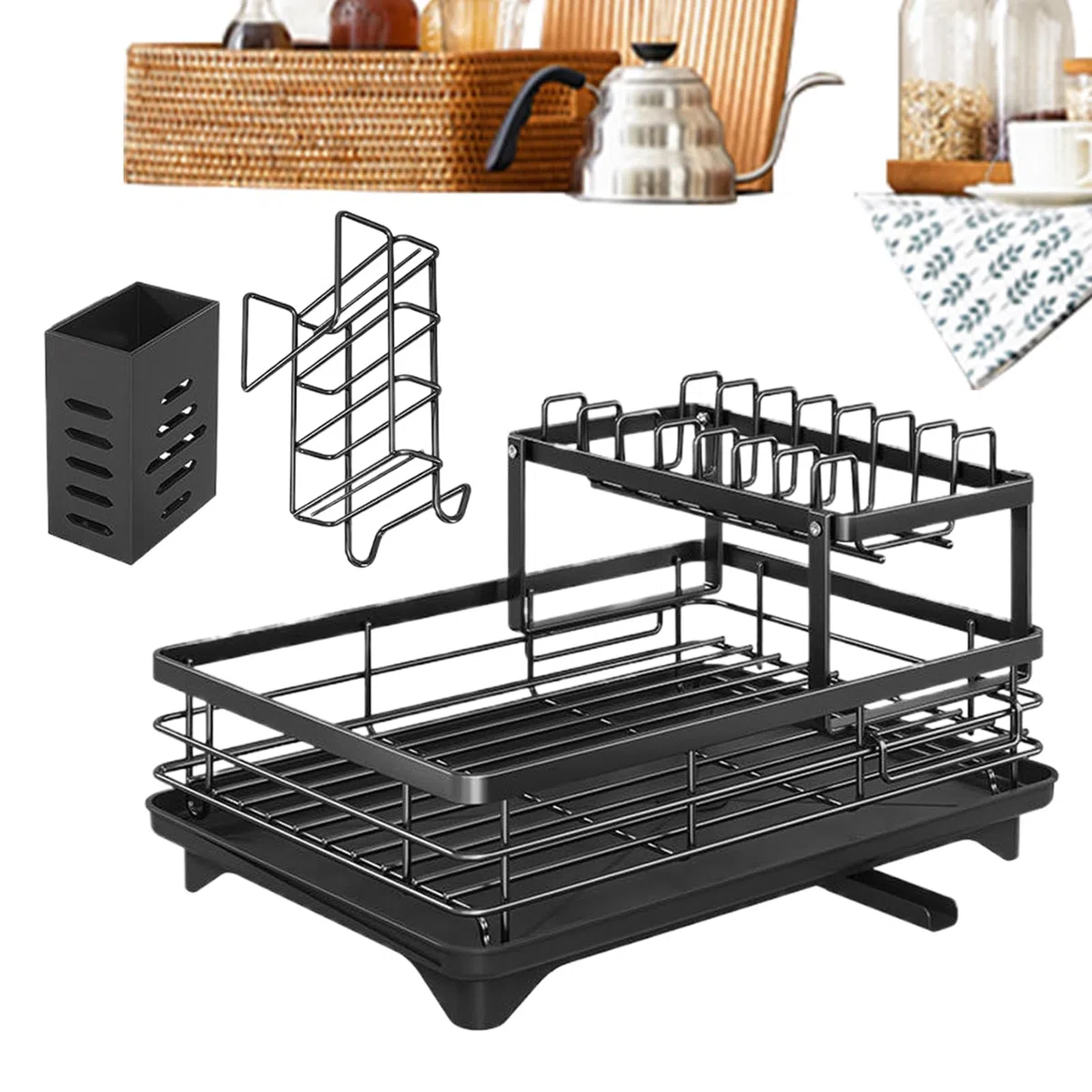 Generisch de platos, 2 niveles Para Encimera de Cocina, Utensilios De Cocina Y Vaso Soporte Para Cubiertos Cuencos Encimera