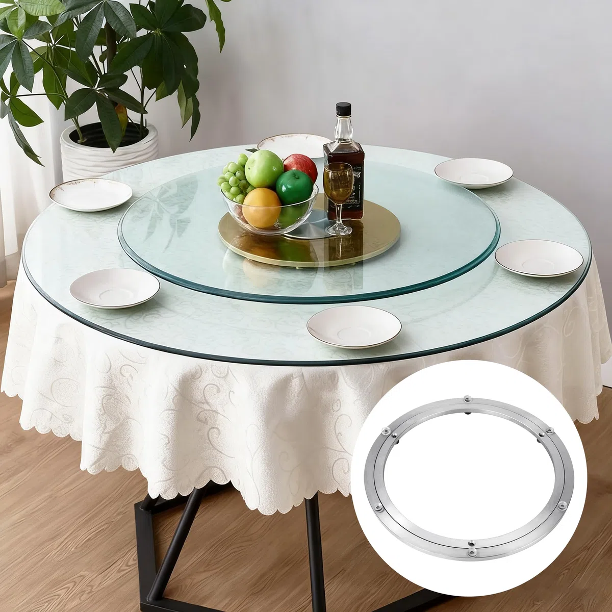 Rodamiento Giratorio de Aleación de Aluminio Lazy Susan Rodamiento Giratorio Resistente Mesa de Comedor Redonda para Cocina Sala de Estar (12 Inch)