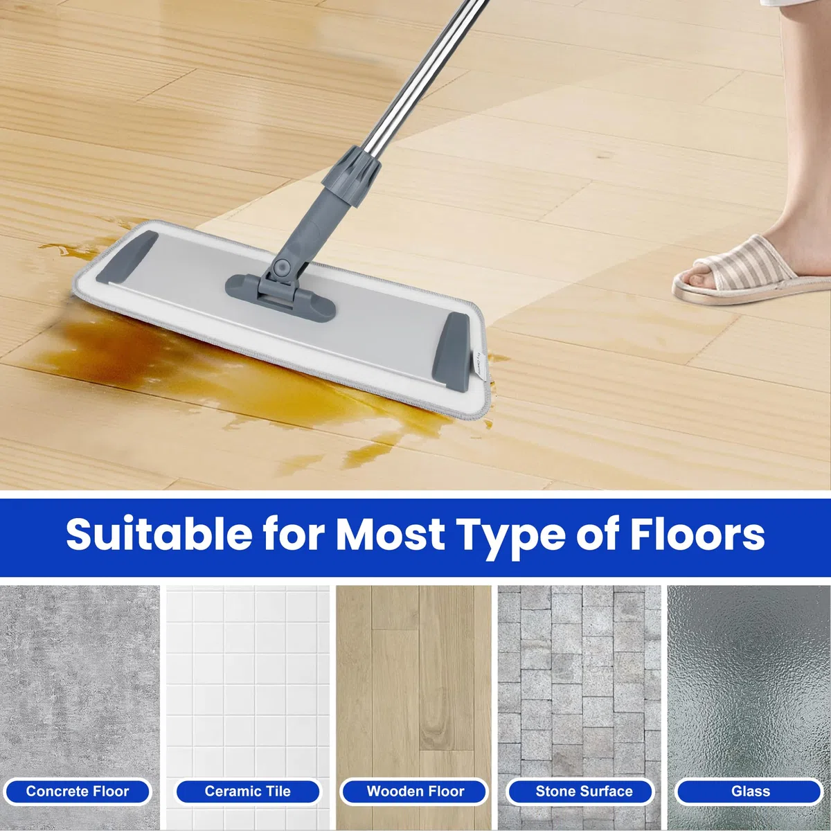 Silkyhose Trapeador de microfibra para limpieza de pisos, mopa plana para madera dura, vinilo, limpieza de azulejos, mopa húmeda y polvo con mango de acero inoxidable, trapeador de baño y cocina, 4