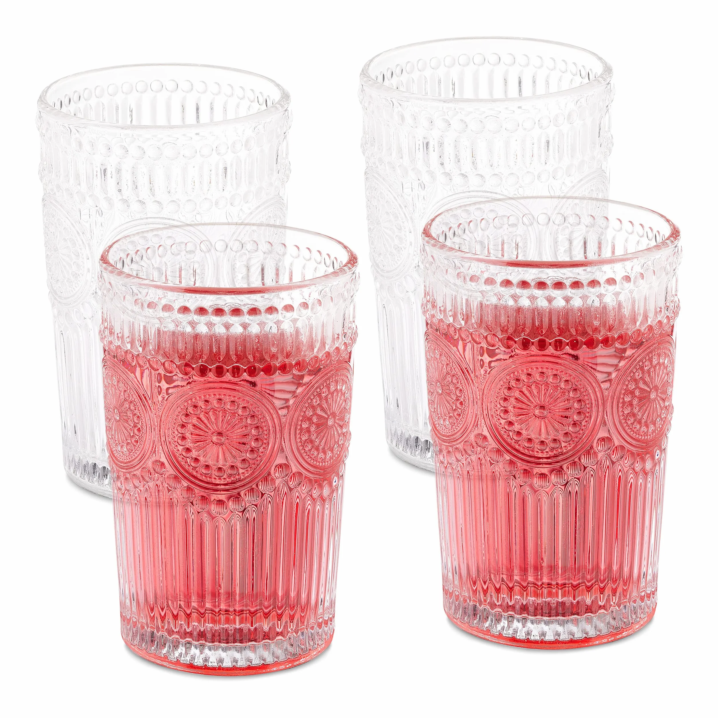 Relaxdays Vasos Vintage, Set 4, Aptos para Lavavajillas, 400 ml, Cristalería Retro, Agua, Zumo, Limonada, Transparente