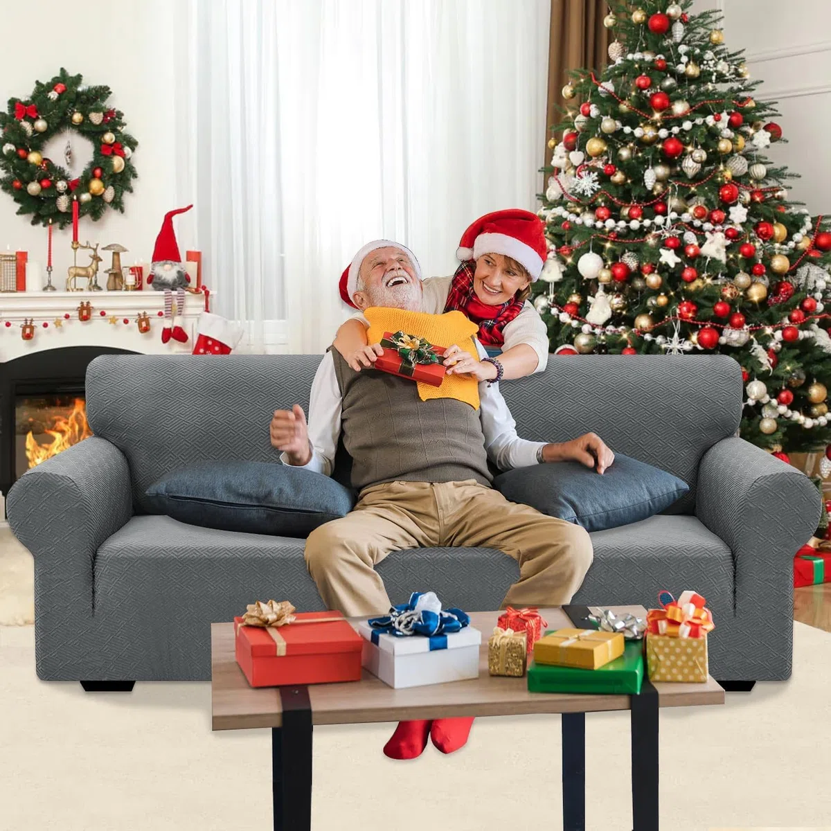 XINEAGE Funda de Sofá 3 Plazas, Fundas Sofa Elasticas para Salón, Fundas de Sofa Ajustables, Funda de Sofá Jacquard para Perros/Mascotas, Protector Sofa Antideslizante (3 Plazas, Gris Claro)