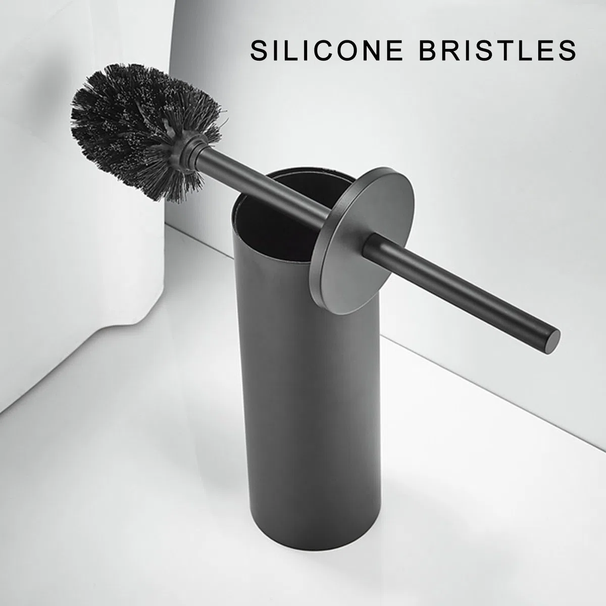 Cepillo de inodoro resistente con cerdas suaves, mango de silicona, diseño eficiente de soporte de suelo para una fácil limpieza del baño, herramienta de limpieza de inodoro duradera
