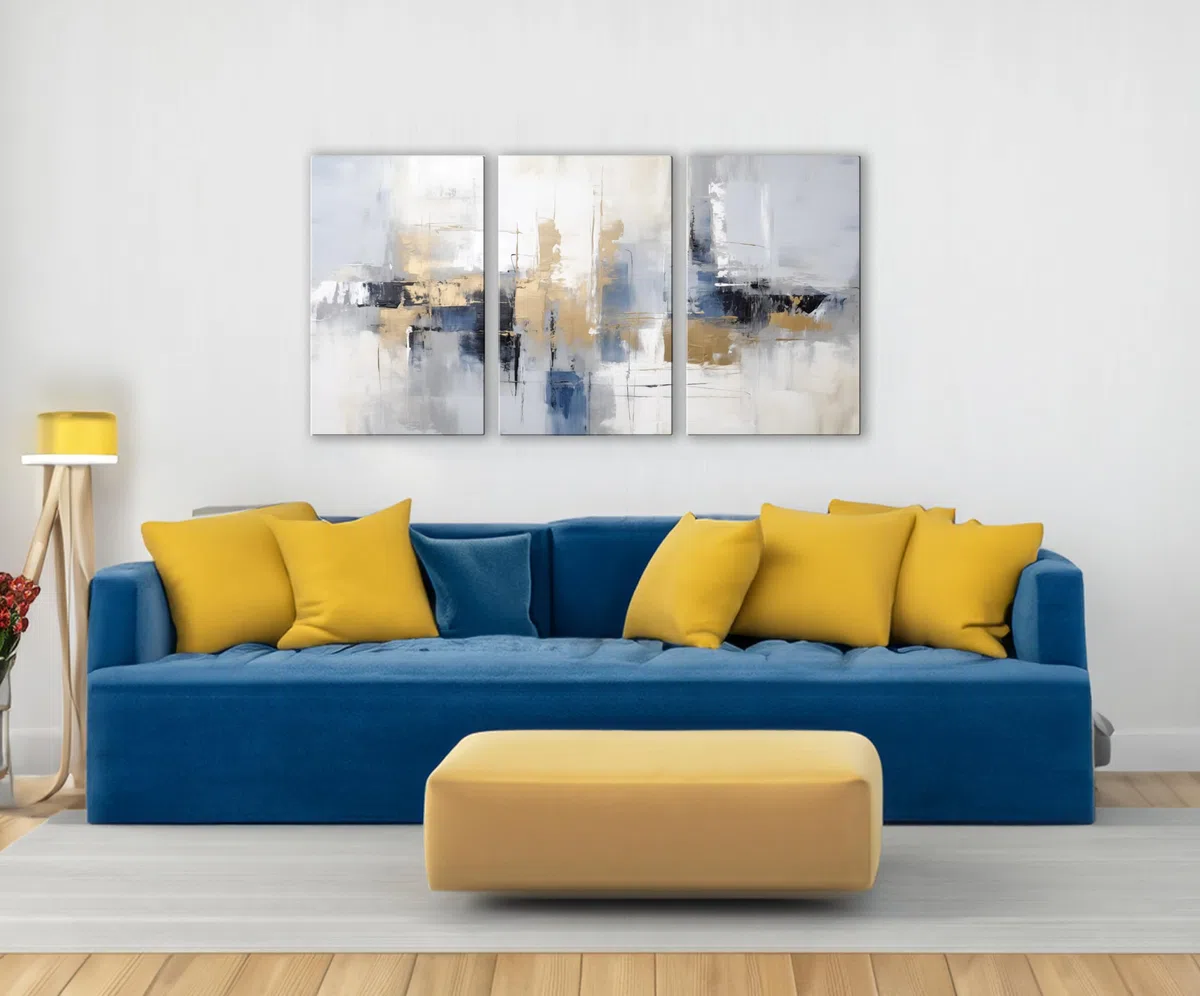 INTELIENZOS Tres cuadros modernos para decoracion de salon 120x61cm, 3 lienzos de Océano, estilo abstracto, Abs 4