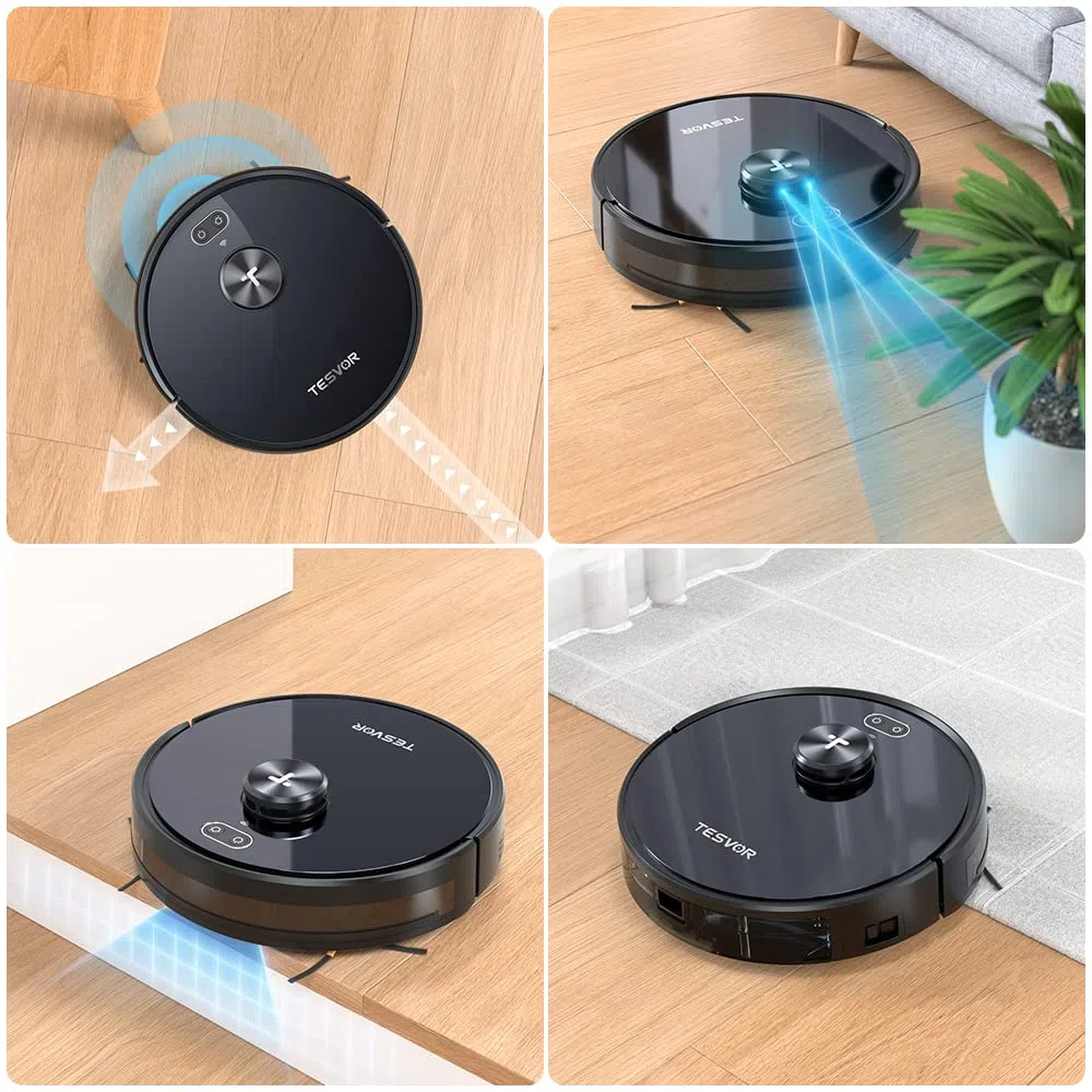 Robot aspirador Tesvor S4 con navegación láser LiDAR, creación de mapas precisos de habitaciones virtuales, 2200 Pa, duración de la batería de hasta 120 minutos, gris espacial