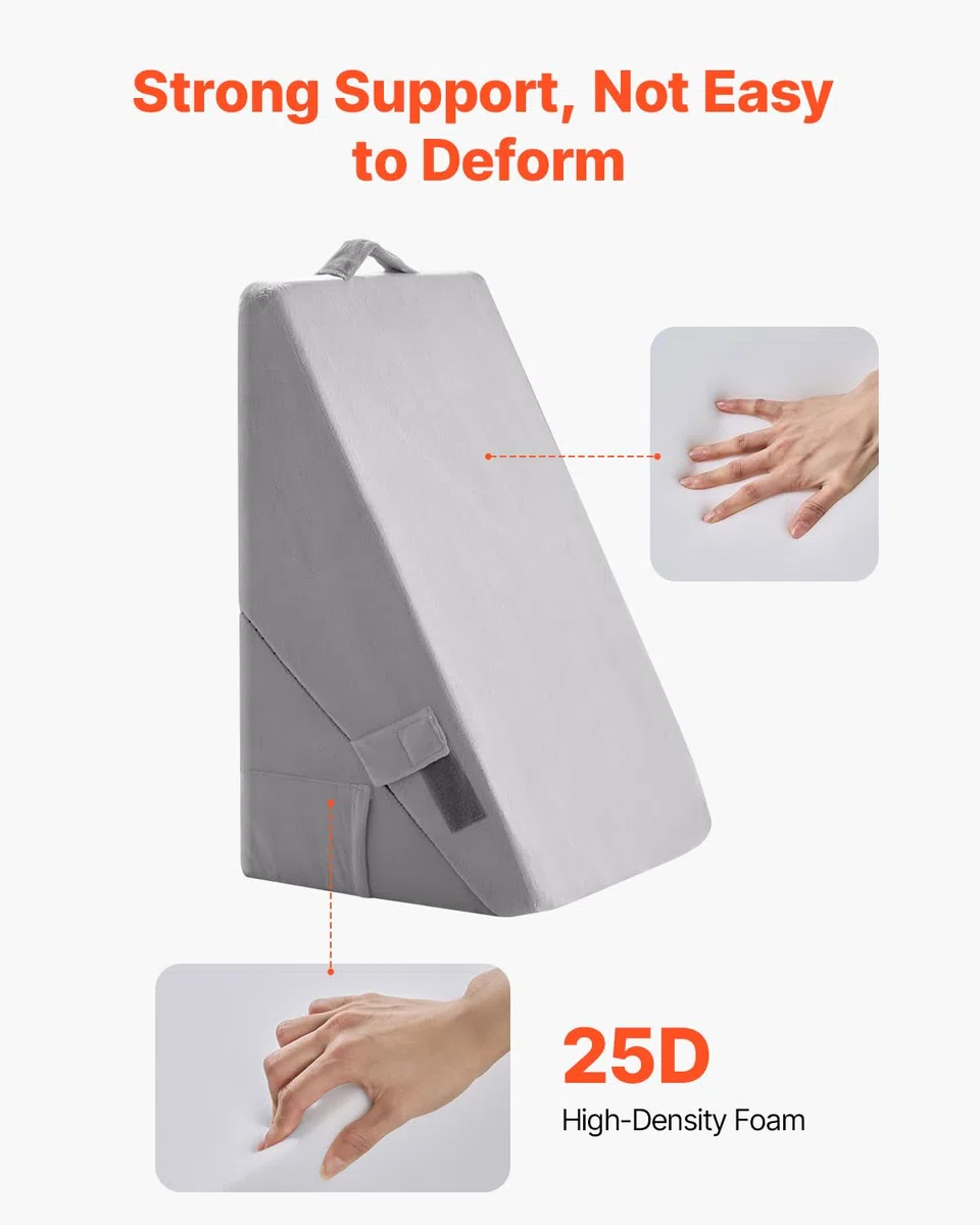 VEVOR Almohada de Cuña Ajustable, Ortopédica, Espuma de Alta Densidad 25D con Funda Suave y Lavable, Soporte Cómodo y Diseño Inclinado, Gris Claro, 56 x 56 x 30,5 cm para Leer, Televisión, Computadora