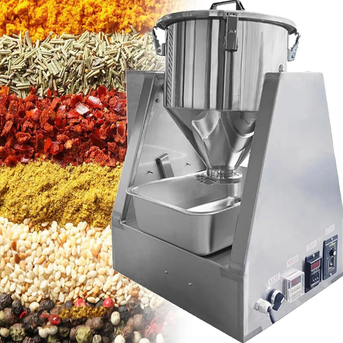 PixCy Mezclador Eléctrico para Especias y Alimentos en Polvo - Mezclador de Tambor Acero Inoxidable 304, Grado Alimentario, Fácil Limpieza, para Laboratorio e Industria 30L