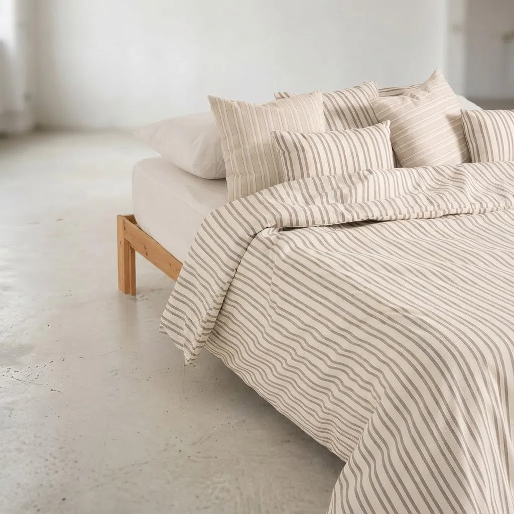 GAMUSI Funda nórdica Cama 180 cm - Funda edredón 240x260 cm, Rayas, Relieve, Color Taupe
