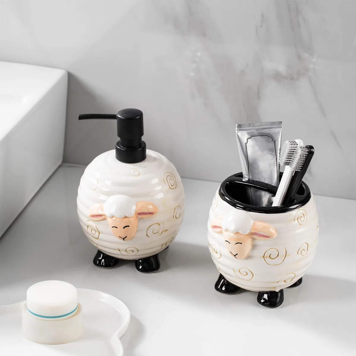 Set De Porta Jabón Y Porta Cepillos Dentales Para Baño 2 Piezas Dispensador | Juego Para Baño Y Lavabo Para Casa Viaje Hotel Vacaciones Lavabos Dormi