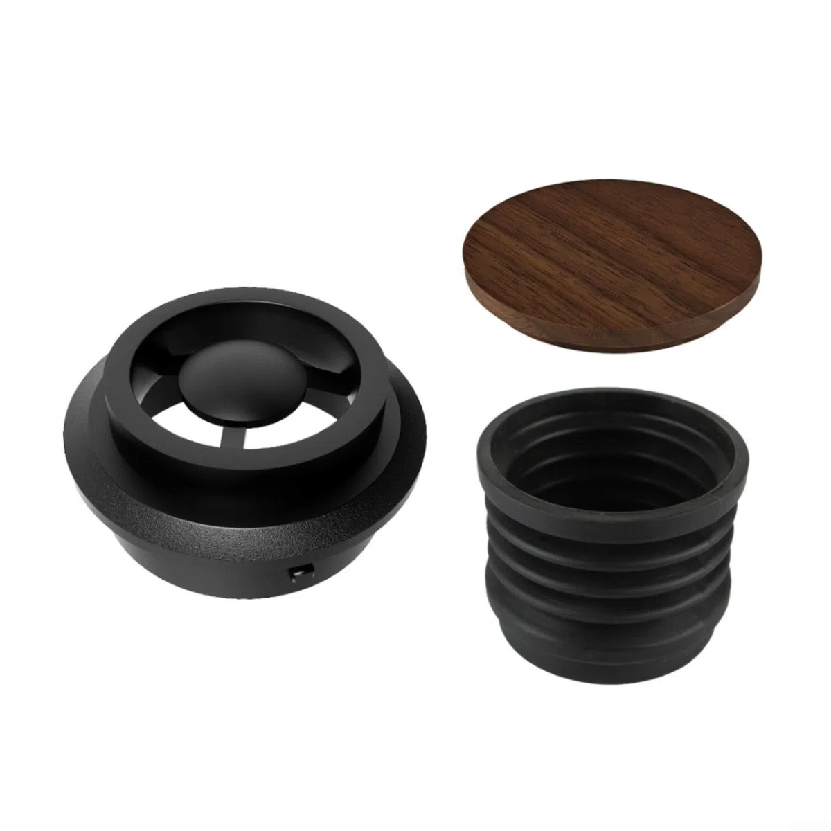 Fuelle de silicona y tapa de aluminio para molinillo Baratza Encore, dosis única para kit de tolva que reduce la retención (cubierta de madera)