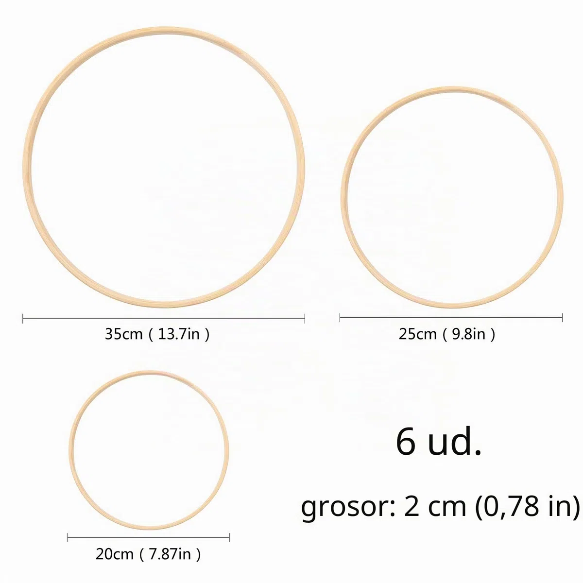 Gukasxi Anillos de Madera de Bambú con Ddiseño Floral y Macramé Aros Redondos para Atrapasueños, Manualidades, Anillos Artesanales de Bricolaje, Decoración de Coronas de Boda (20/25/33 cm)