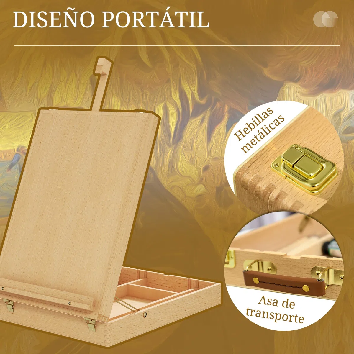 Vinsetto Caballete de Mesa Ajustable Caja de Caballete de Madera de Haya con 5 Compartimentos Tablero de Dibujo y Bocetos Plegable para Adultos Principiantes Artistas 27x41,5x42,5-74,5 cm Natural