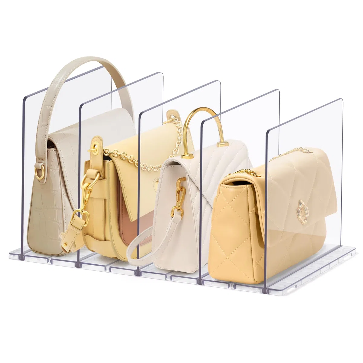DoubleCare 5 Piezas Acrílico Transparentes Organizador, Organizador Bolsos Extraíble, Separadores de Estantes，Perfecto para Monederos, Cocinas, Librerías, Armarios y Mamparas de Armario