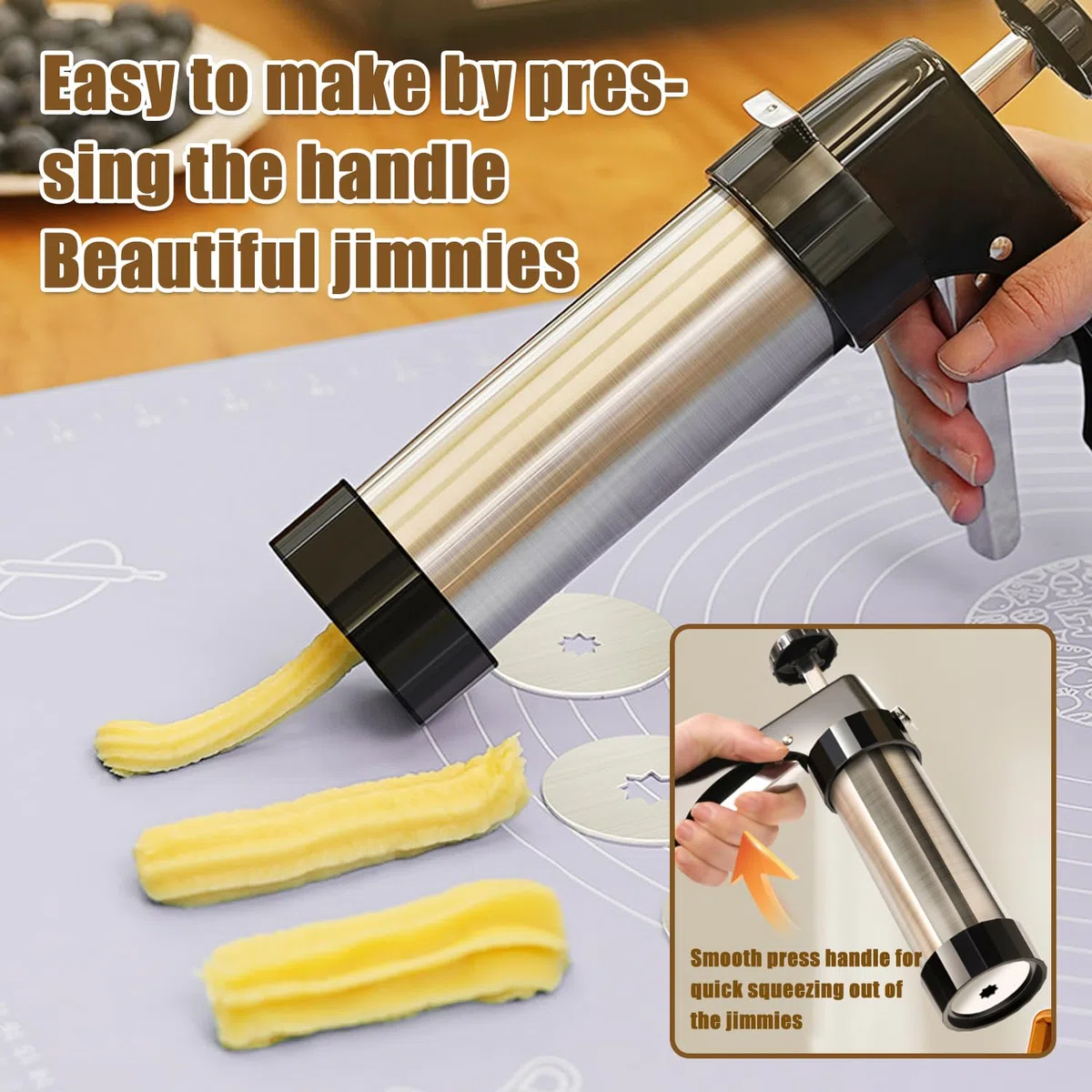 Biscuit Maker,Prensa para Galletas de Acero Inoxidable, Máquina de Prensado de Galletas, Prensa de Galletas, Máquina Galletas Molde para Repostería， con 16 Moldes De Disco y 8 Boquillas Prensa