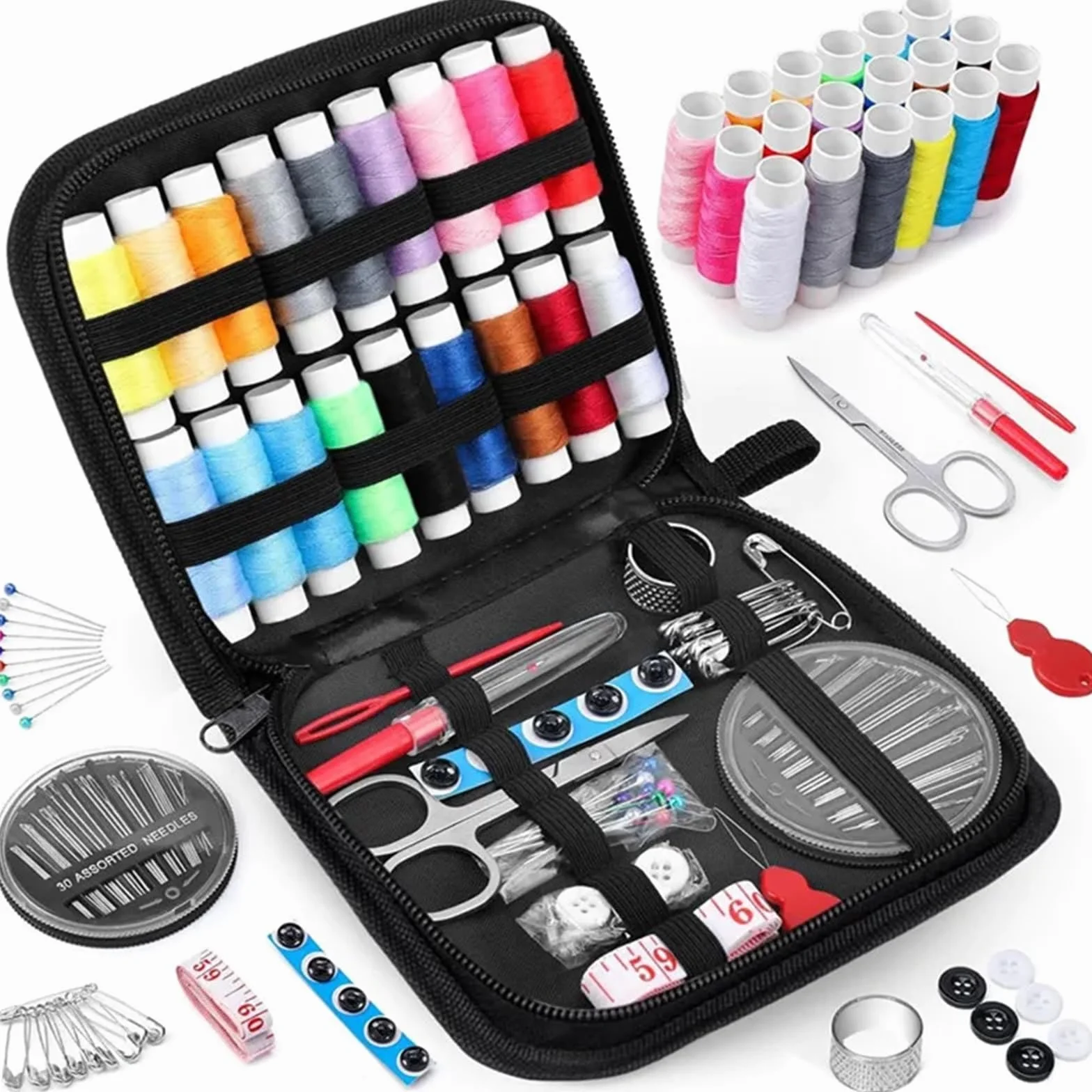 Kit de Costura de Viaje Kit de costura con hilos, agujas, bolsa almacenamiento, tijeras, cinta métrica, botones, portátil, for viajes, bricolaje, bordado, manualidades, caja(229PCS)