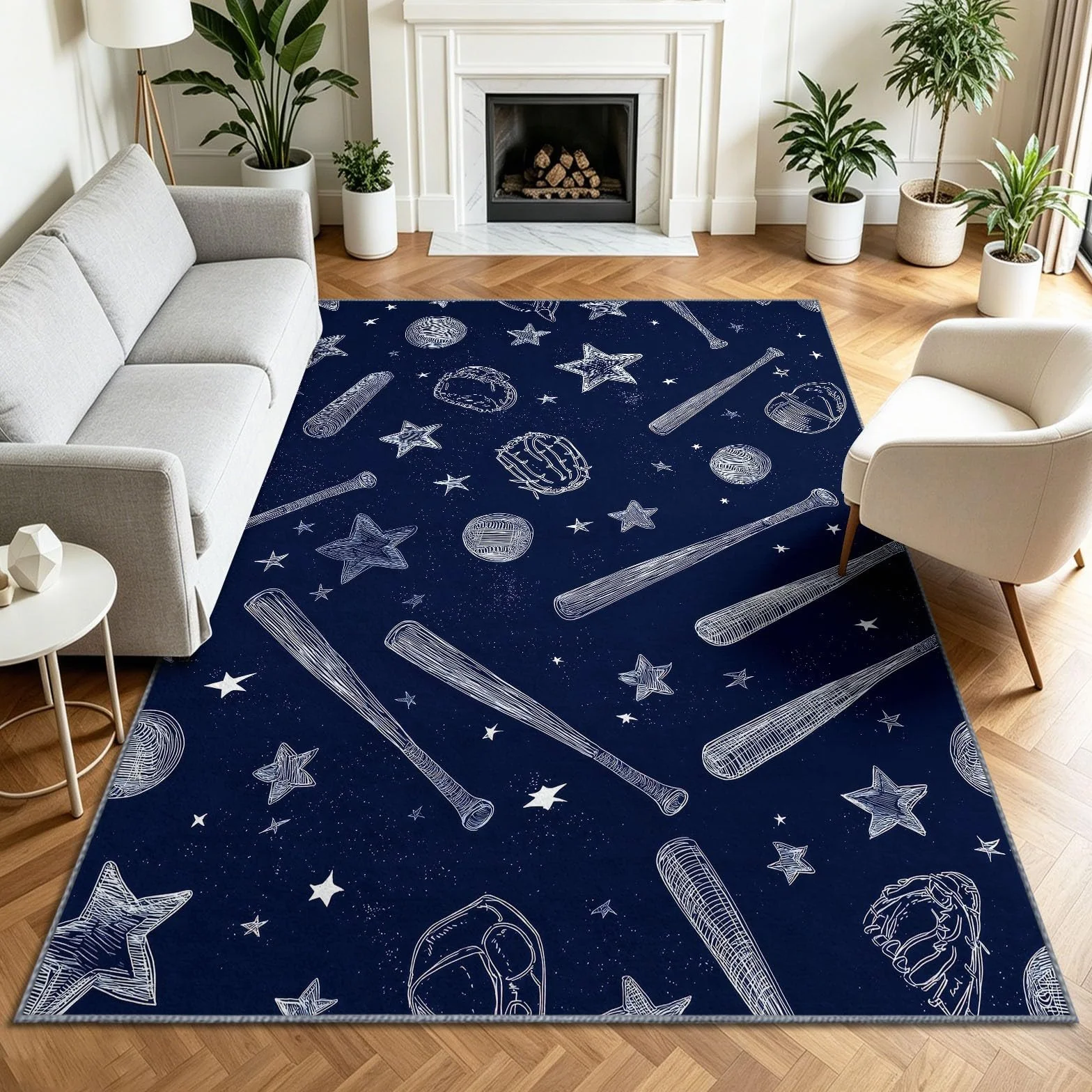 Sports Sketch - Alfombra antideslizante para sala de estar, 180 x 240 cm, alfombra de suelo lavable, diseño de estrella de béisbol