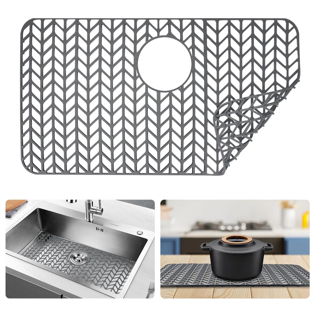 Alfombrilla de silicona para fregadero, protectora de fregaderos de cocina, antideslizante y optimizada para drenar el agua, Ideal para proteger el fregadero y mantener el orden en la cocina (66*35cm)