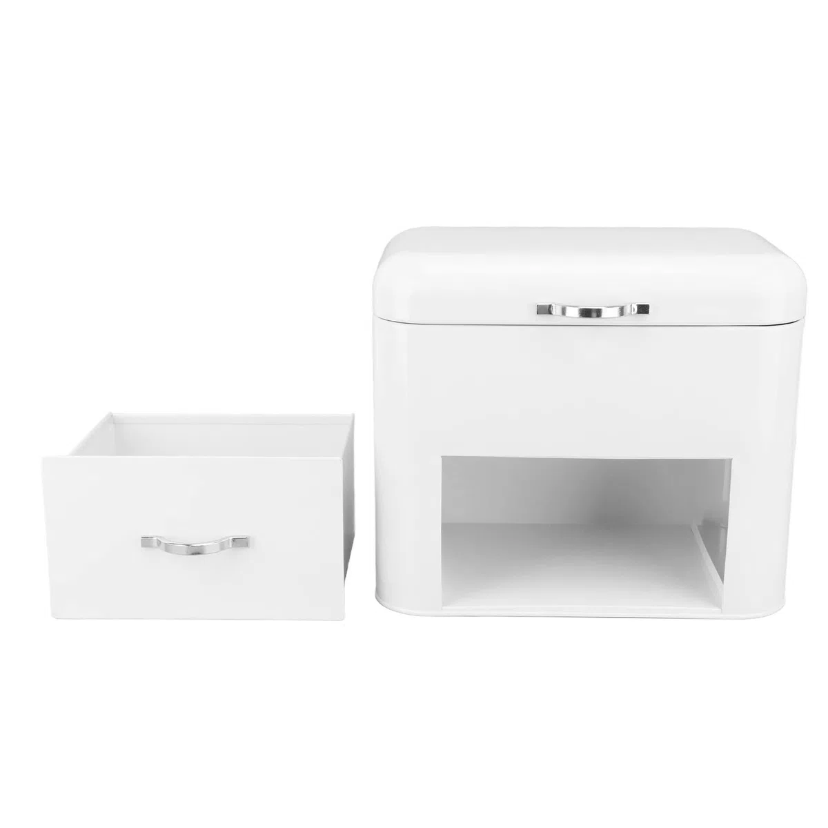 Caja de Pan de Hierro Grande con 2 Estantes, Almacenamiento Extra Grande para Pan y Productos Horneados, Blanco Lechoso