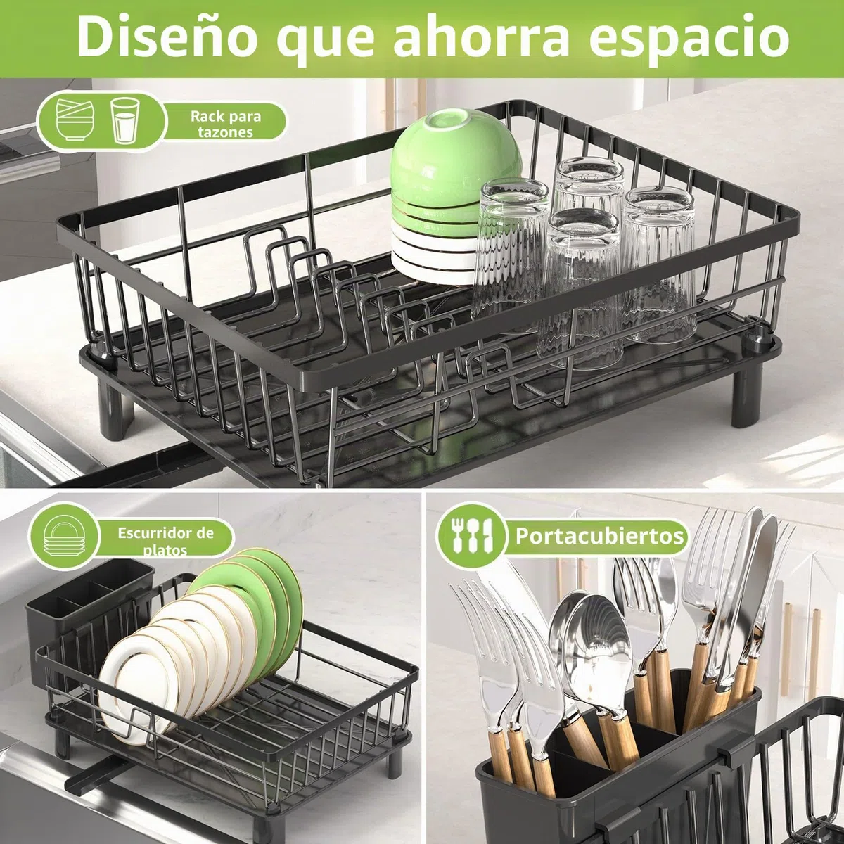 Escurridor de Platos,Escurreplatos de Acero Inoxidable con Drenaje Automático,Escurreplatos sobre Fregadero con Portautensilios und Boca de Vaciado Giratoria,Dish Drying Rack