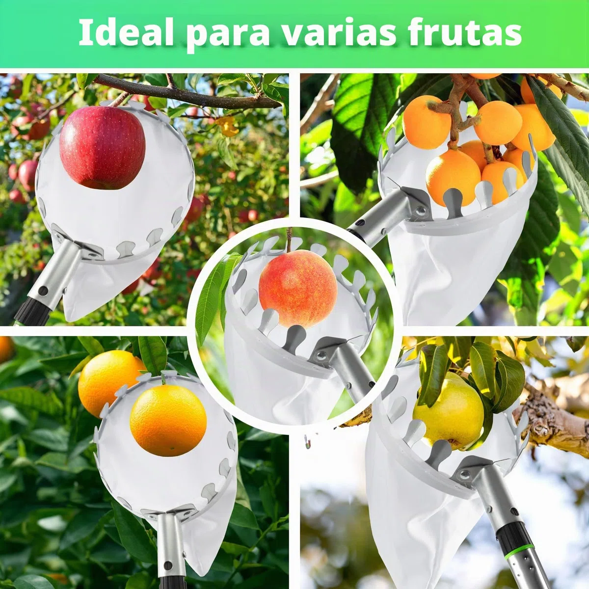 KOMABLEN 4M Recoge Frutas Telescopico, Recogedor de Frutas acero Inoxidable Ligero y bolsa de tela, Recogedor Recolector de Frutas para Manzanas, Naranjas, Peras, cítricos