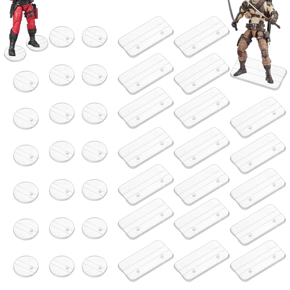 FINGERINSPIRE 40 piezas figuras de acción soporte rectangular/redondo acrílico transparente modelo soporte soporte montaje soporte de exhibición accesorios para la mayoría de figuras de acción modelo