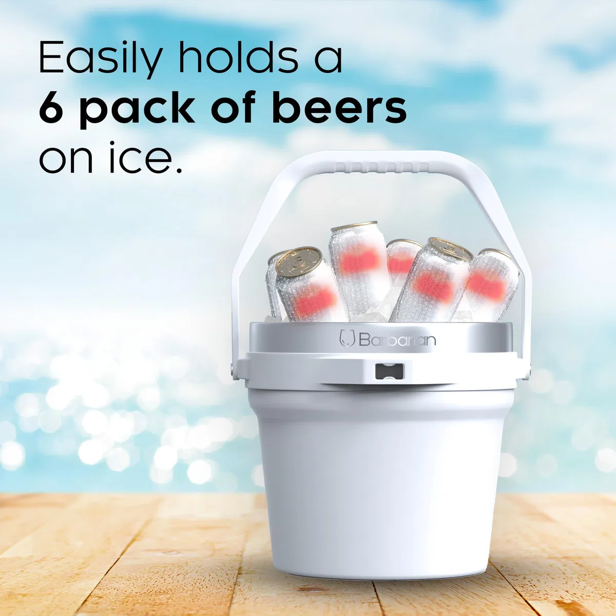 Barbarian - Cubo de hielo aislado al vacío de doble pared con tapa, capacidad extra grande de 7 litros con cuchara de hielo y abridor de botellas integrado, color blanco
