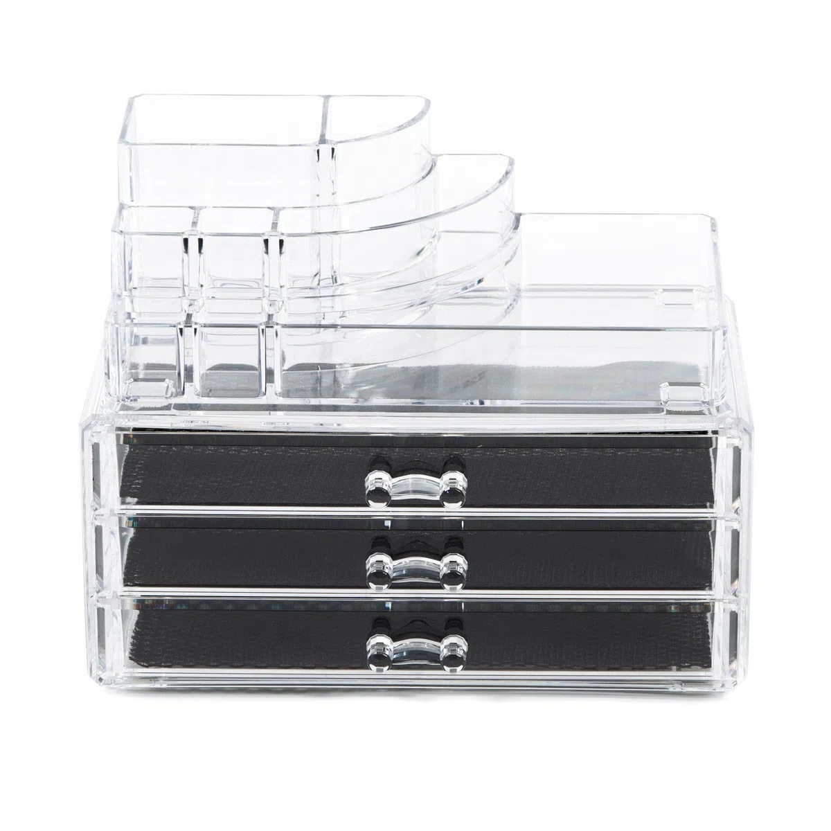 Compactor Organizador de cosméticos y joyería con 3 cajones y múltiples Compartimentos, Transparente, Fabricado en poliestireno, 24 x 15 x 18.7 cm, RAN5055