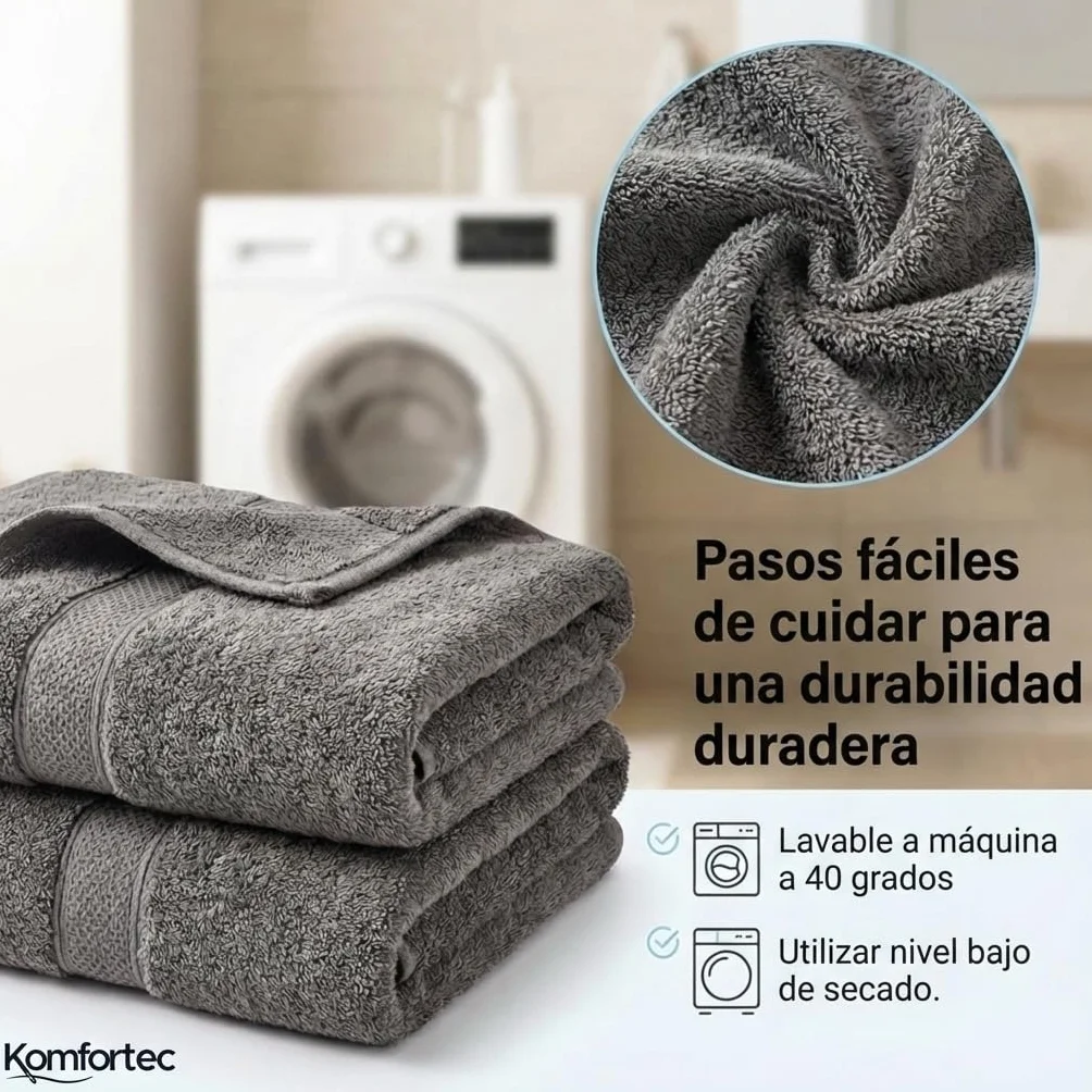 Komfortec Juego de 8 Toallas 100% Algodón – 4 Toallas de Baño 70 x 140 cm y 4 Toallas de Lavabo 50 x 100 cm – Juego de Toallas Suaves y Absorbentes – Antracita/Azul Marino