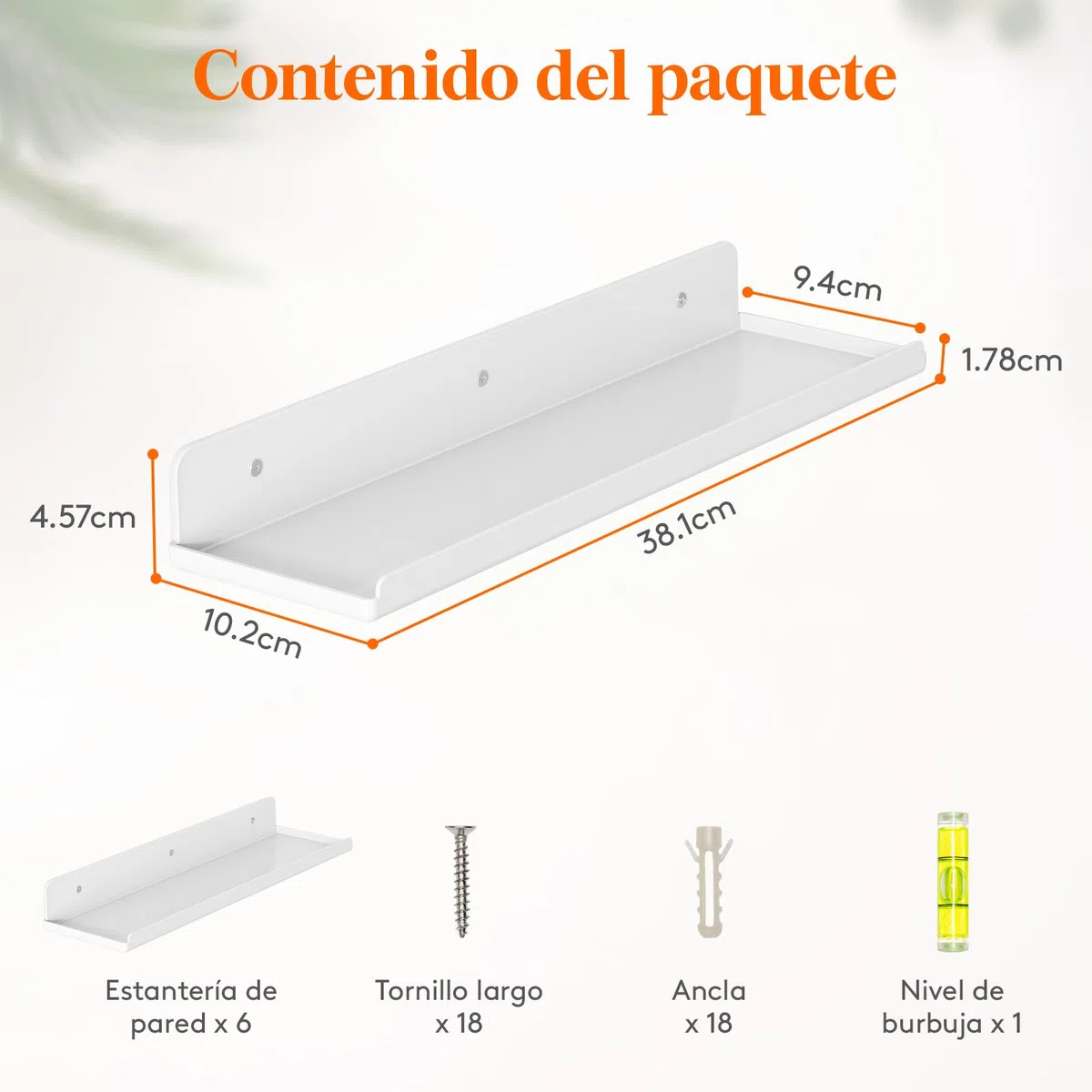 Lifewit 38 cm Estanterías flotantes, Juego de 6, Acrílico Blanco, Sirve para Libros/vinilos/Fotos/Imágenes, Sala de Estar, baño, Cocina - Almacenamiento y organización