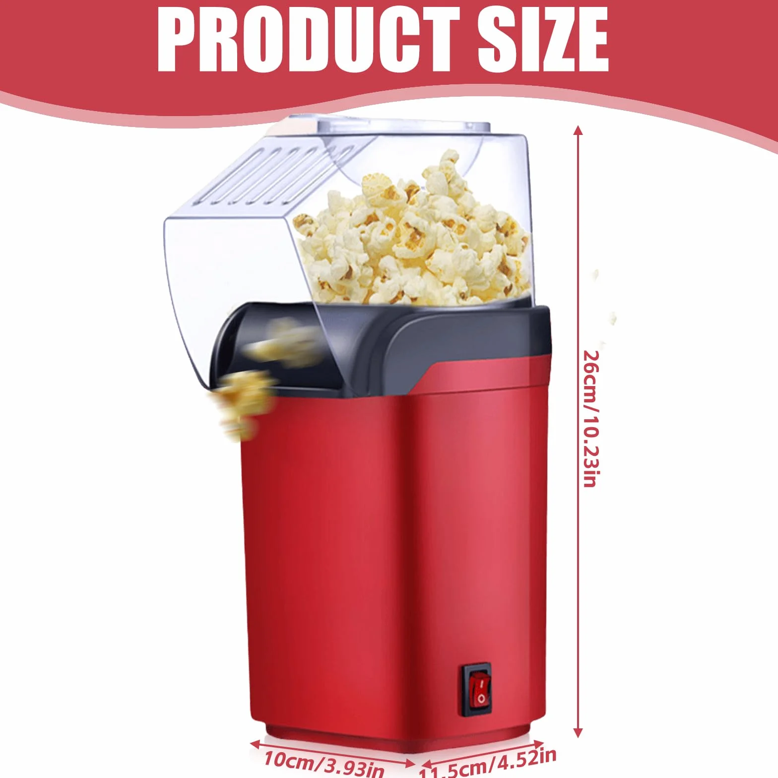 Máquina de palomitas de maíz de aire caliente de 1200 W sin aceite ni grasa, fabricante eléctrico rápido en 3 minutos, operación de un botón compacto con cuchara de medición ideal para casa y fiestas