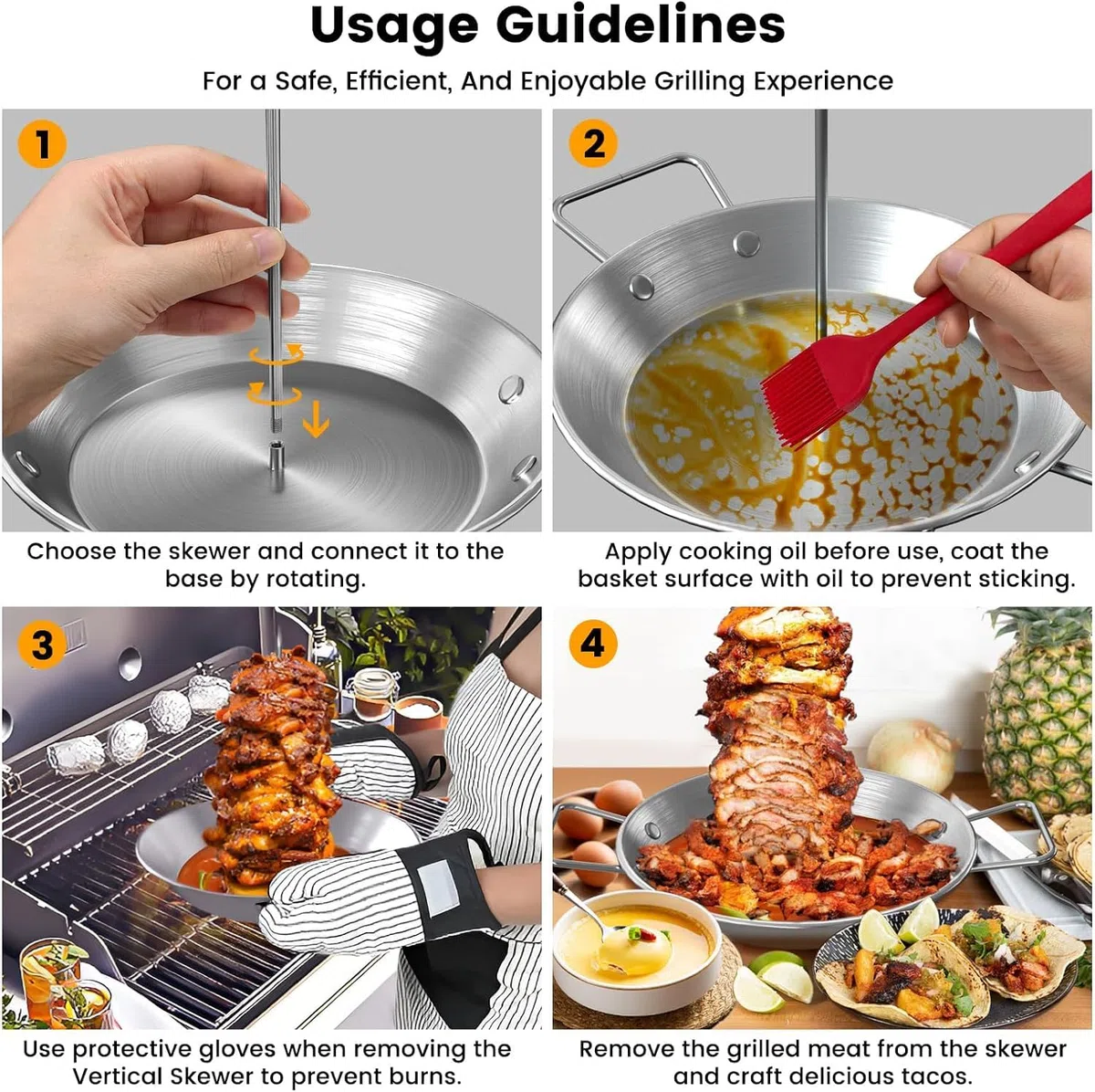 Pipihome Brocheta vertical, Kebab De Acero Inoxidable con 3 Picos De Repuesto Para Barbacoa, Pincho Doner Kebab Para Pavo, Kebab (A)