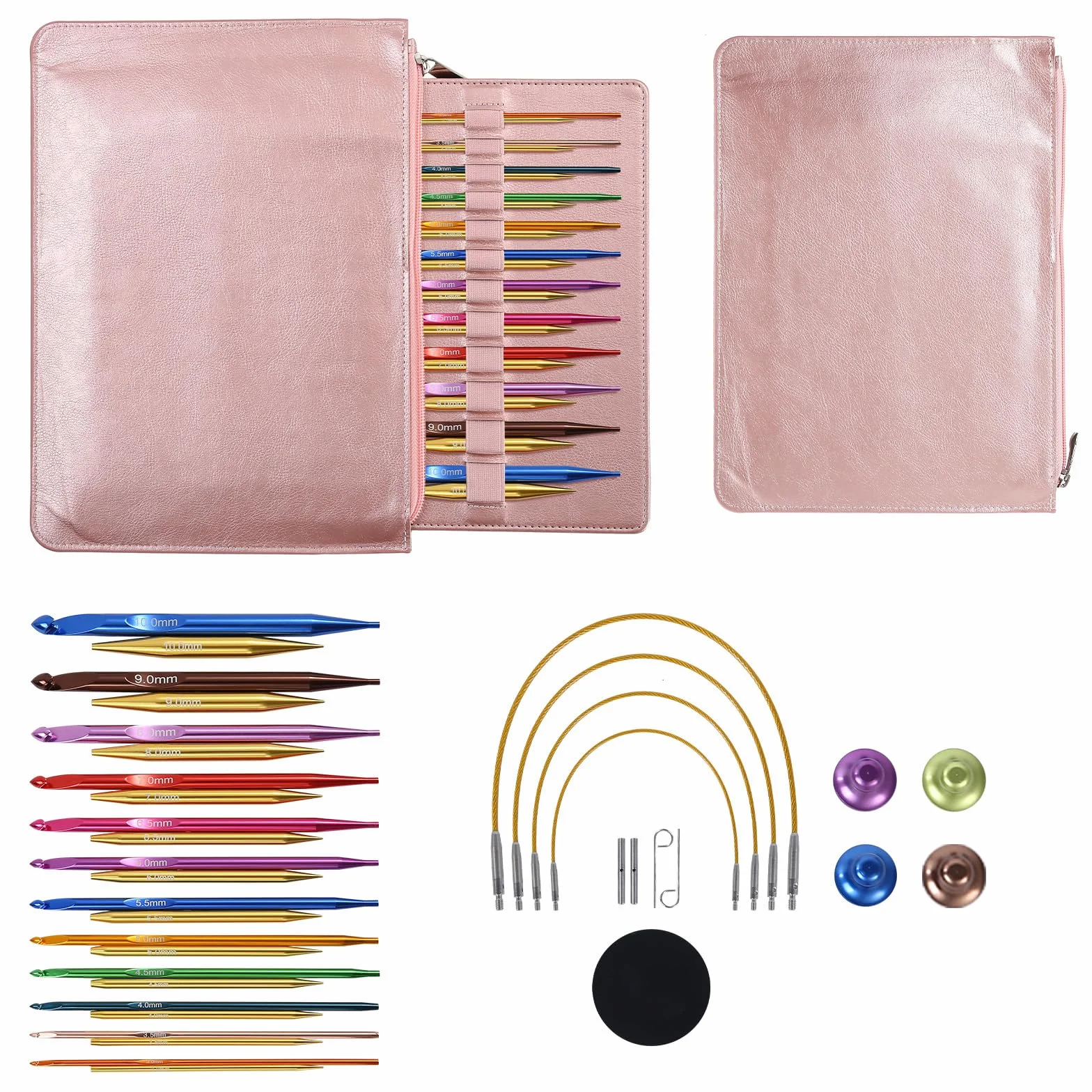 12 pares de agujas circulares intercambiables de aluminio de 3,0 a 10 mm, agujas de ganchillo tunecinas con cable para tejer, manualidades, juego de agujas circulares intercambiables con