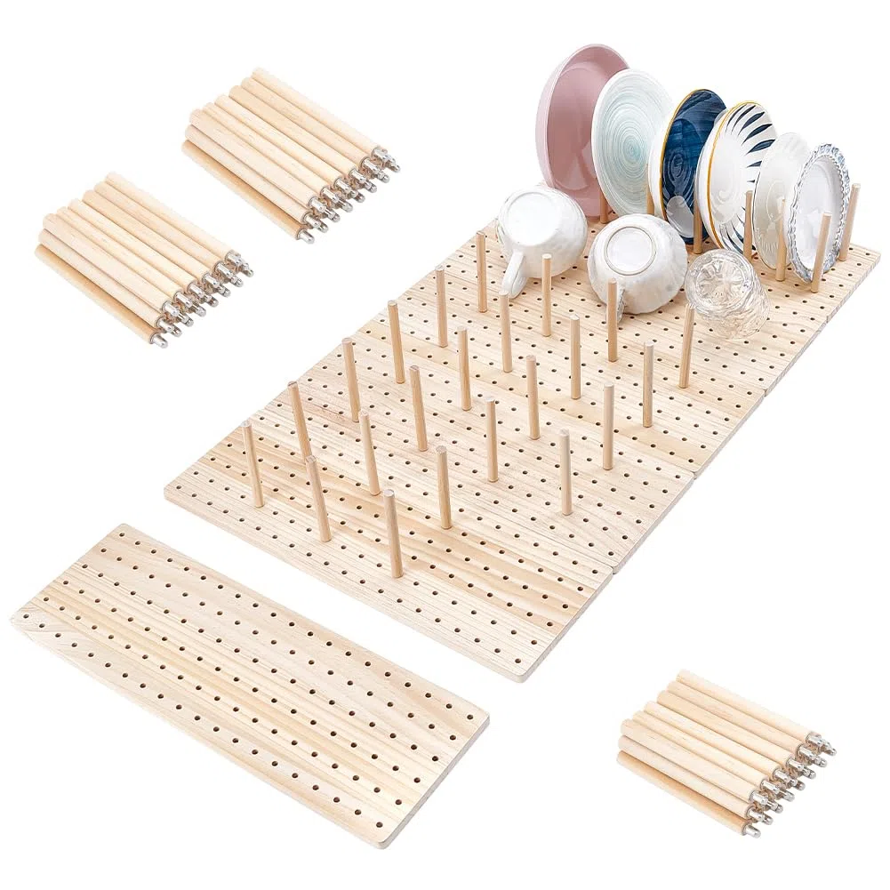 peacoblue Juego de 6 organizadores de cajones de madera, 40 clavijas y tornillos incluidos, para organizar platos de cocina, platos, recipientes de alimentos (17 x 5.9 pulgadas)