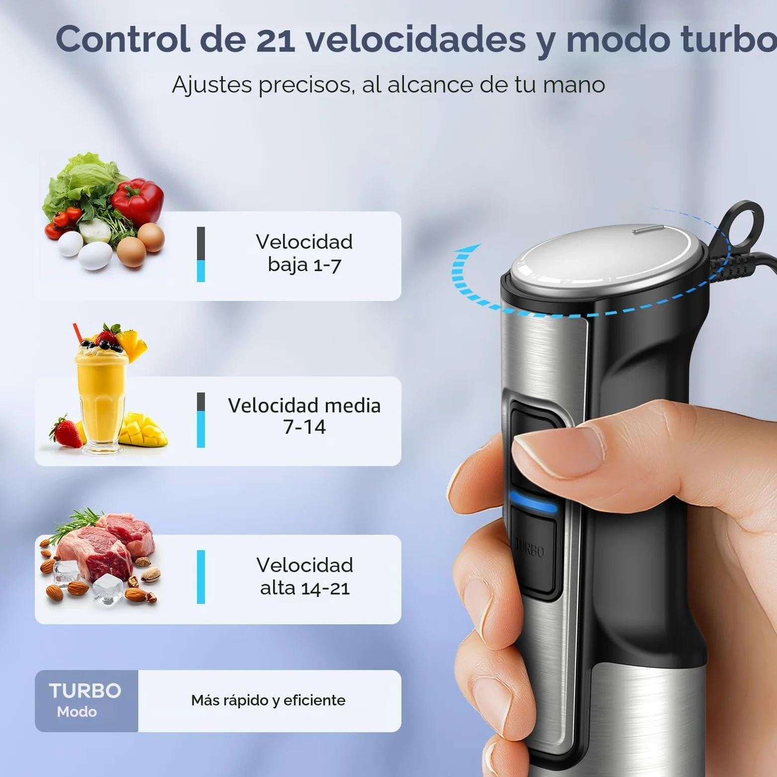 Ganiza Batidora de mano eléctrica 10 en 1, potente batidora de 1200 W con control de velocidad y botón TURBO, Multifunción picadora con doble espumador de leche, para preparar salsas y batidos