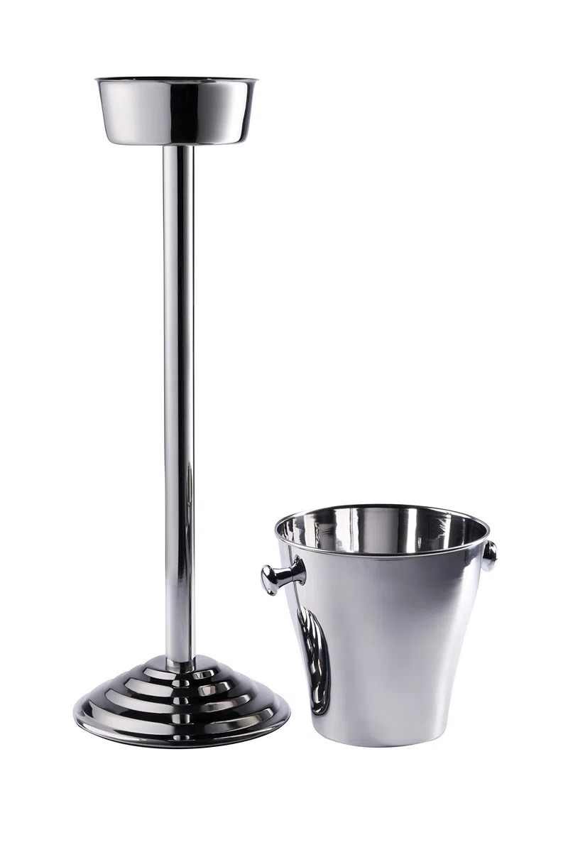 Enfriador de champán sobre pie, enfriador de vino con soporte, enfriador de botellas de acero inoxidable plateado, enfriador para champán, vino y champán, XXL, 80 cm