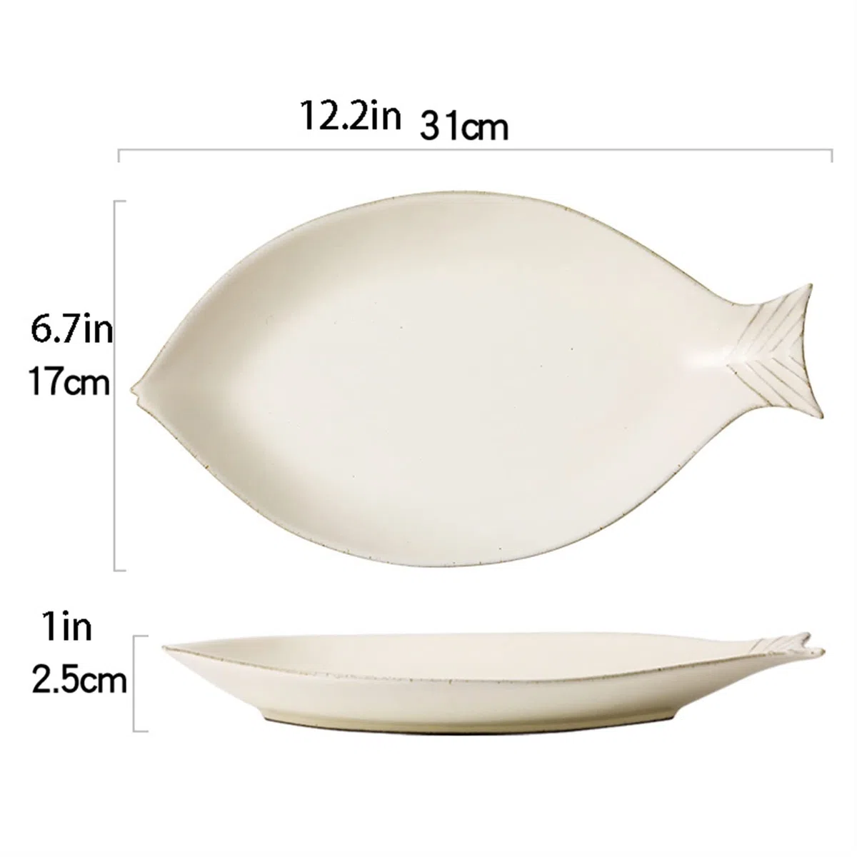 Platos de Comida Pescado de gran simulación Cerámica Dena Inicio Casa creativa Pescado al vapor Plato de pescado al vapor 12.2 pulgadas Platos de cena rectangulares for lavavajillas de microondas segu