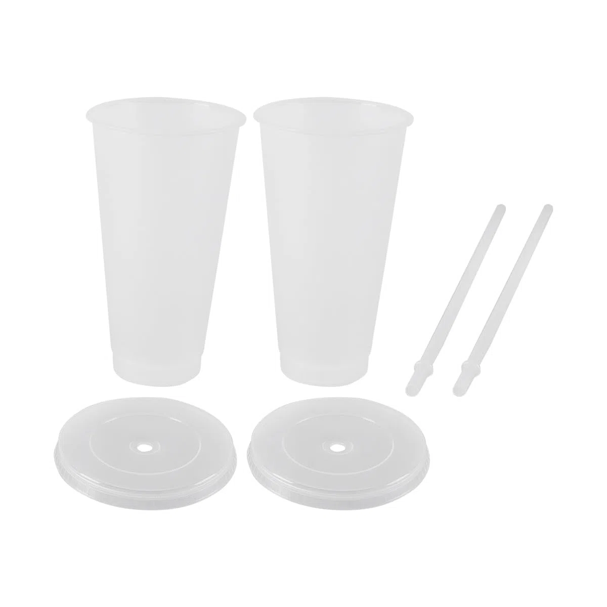 Ludom 10 vasos de plástico reutilizables, vasos fríos de 24 onzas con tapa y popote, taza de plástico PP para jugos de cumpleaños, fiesta en la playa (transparente)