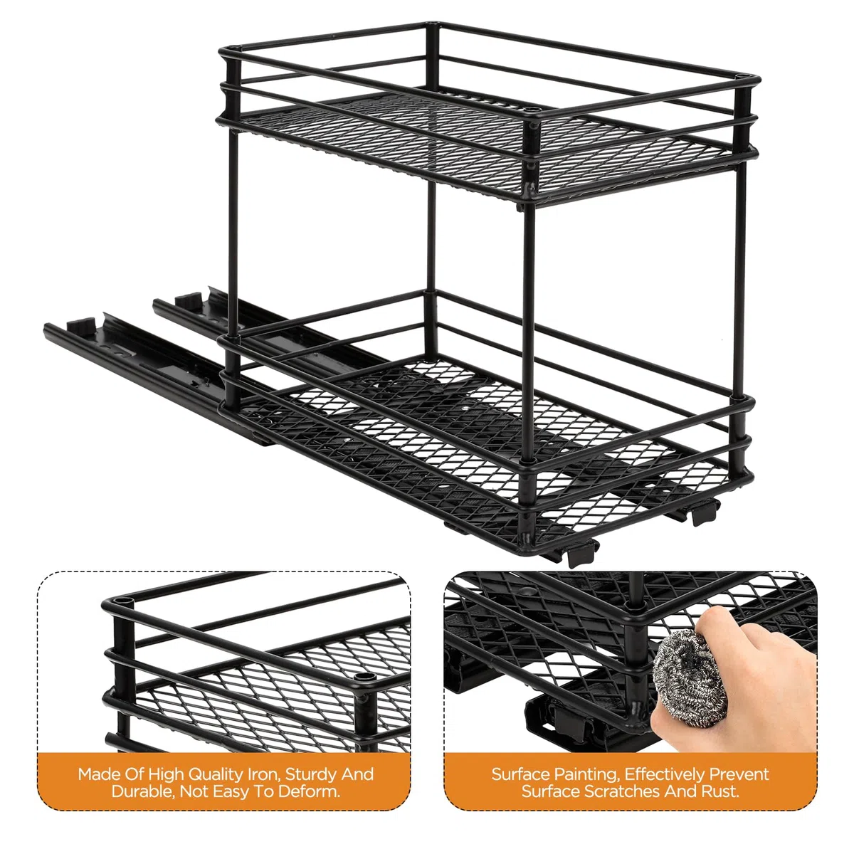 Cozary Organizador De Especieros Para Cocina Con 2 Niveles Extensible - Especiero Cajón Con Sistema De Rodamientos, Fácil Instalación, Material Duradero Para Almacenamiento En Gabinetes (26*15*21.8cm)